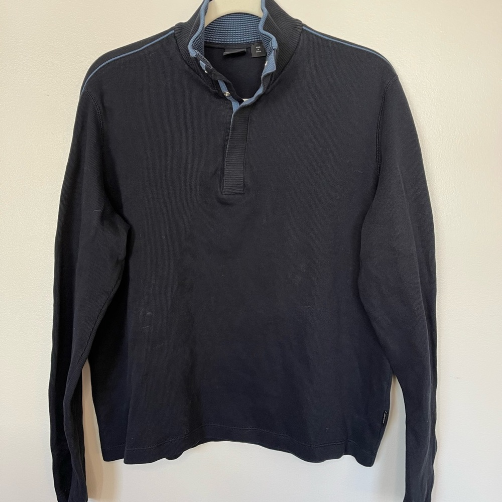 Hugo Boss Dark Blue Long Sleeve Cotton Knit Pullover Sweater Size Large